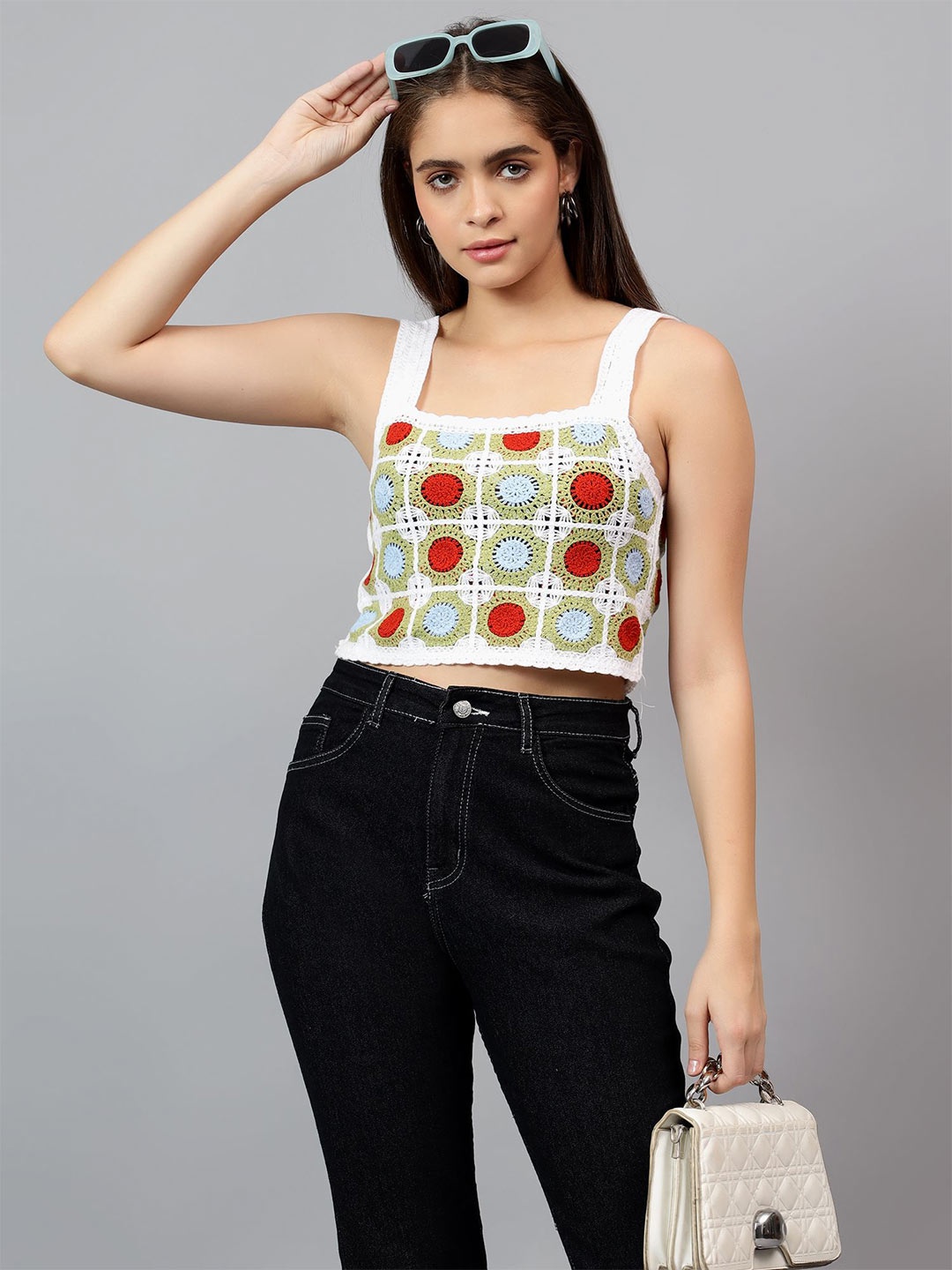 

Kotty Women Self Design Square Neck Cotton Top, Green