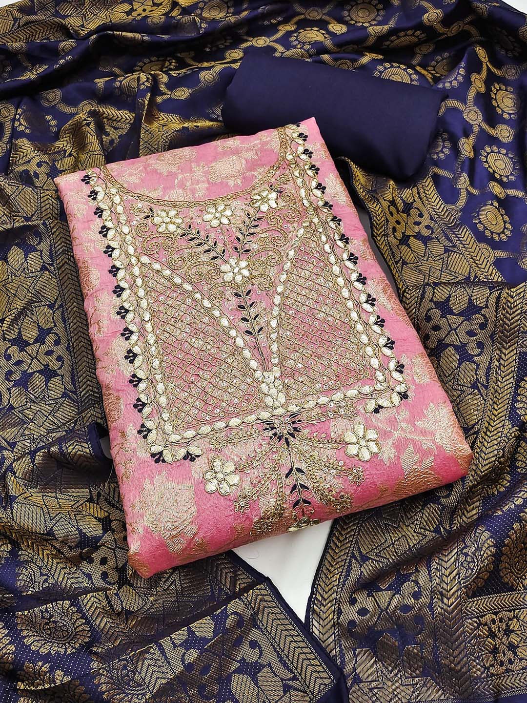 

KALINI Embroidered Unstitched Dress Material, Pink