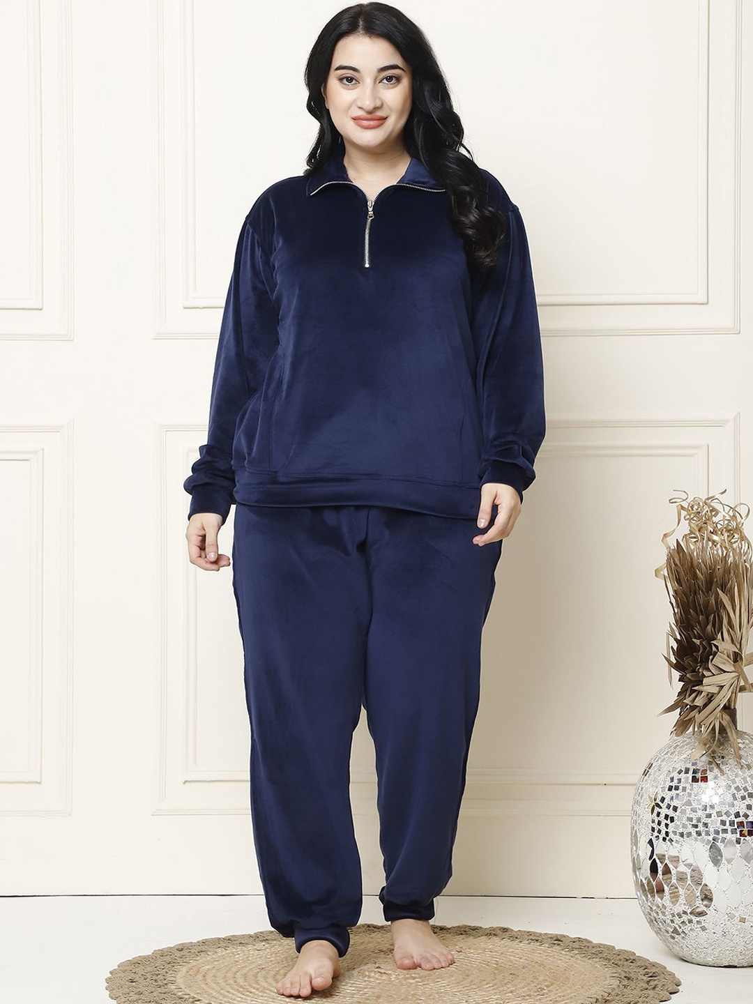 

TAG 7 Women Solid Night suit, Navy blue