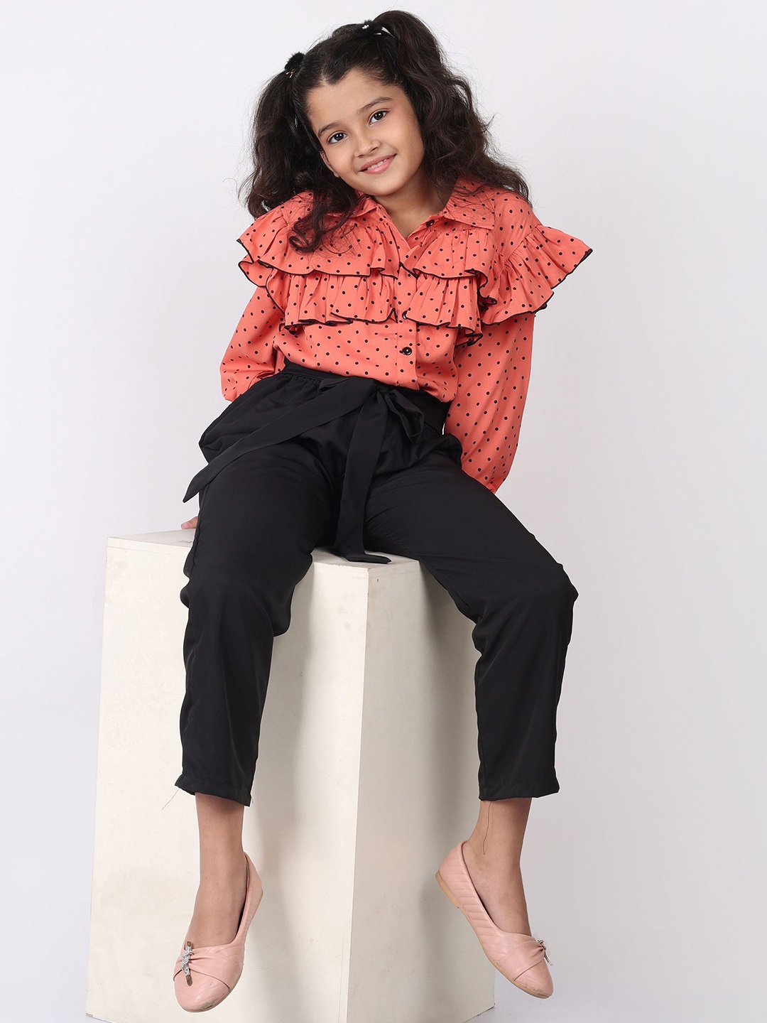 

SILK SPARROW Girls Printed Top with Palazzos, Rust