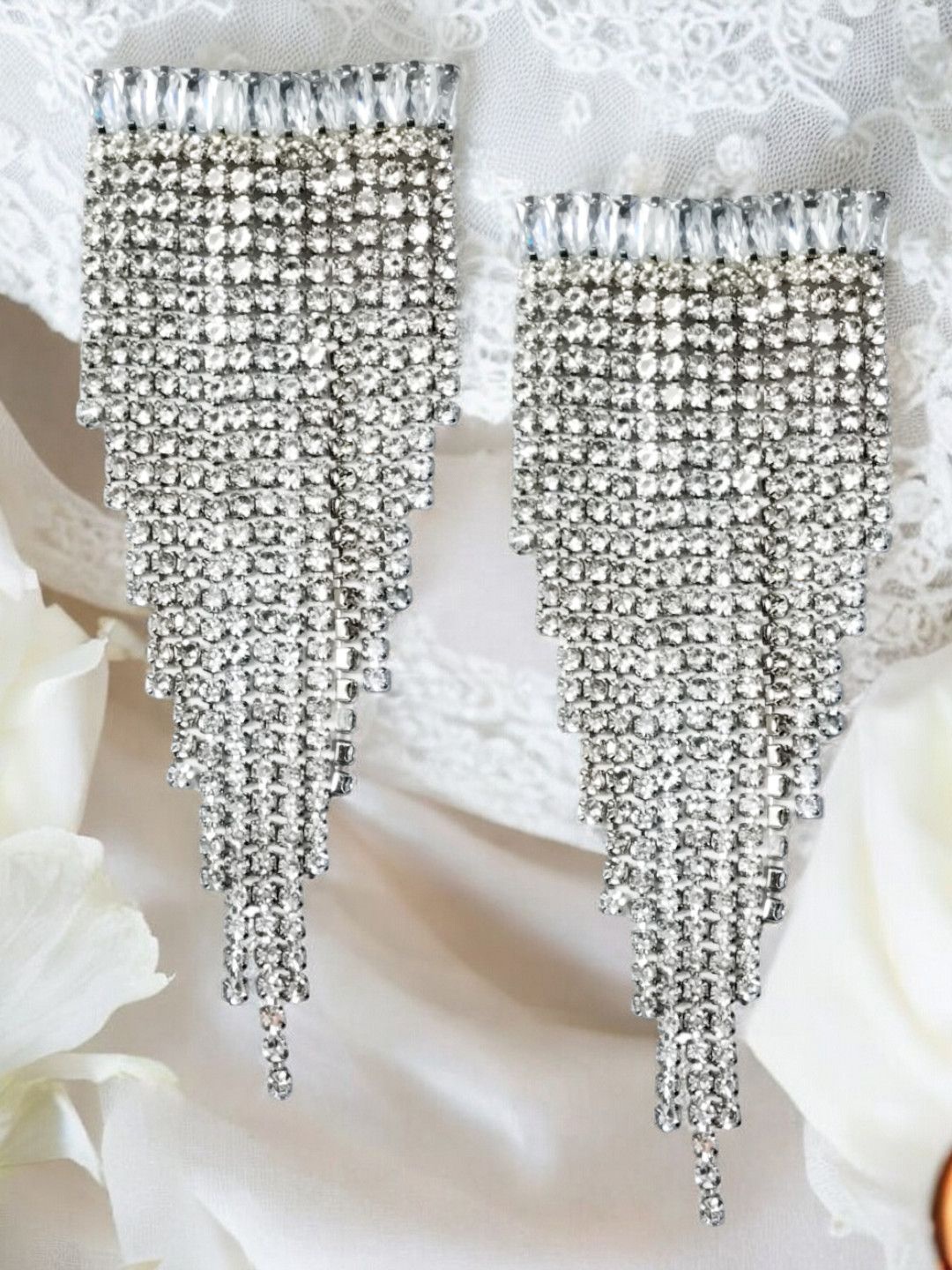 

fabula Crystal Studded Geometric Drop Earrings, Silver