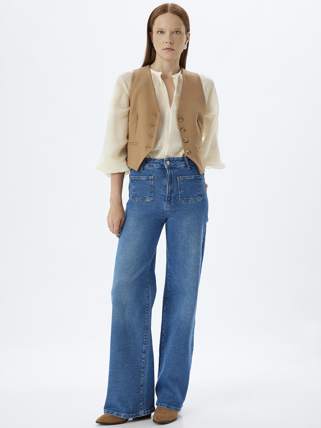 

Koton Women High-Rise Wide Leg Light Fade Jeans, Blue