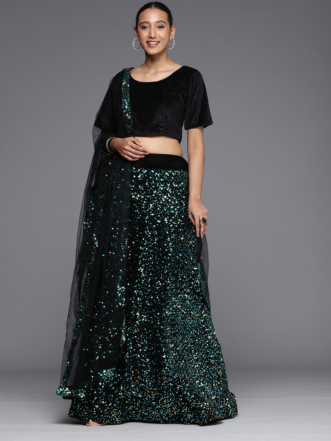 

Maroosh Embellished Sequinned Unstitched Lehenga & Blouse With Dupatta, Gold