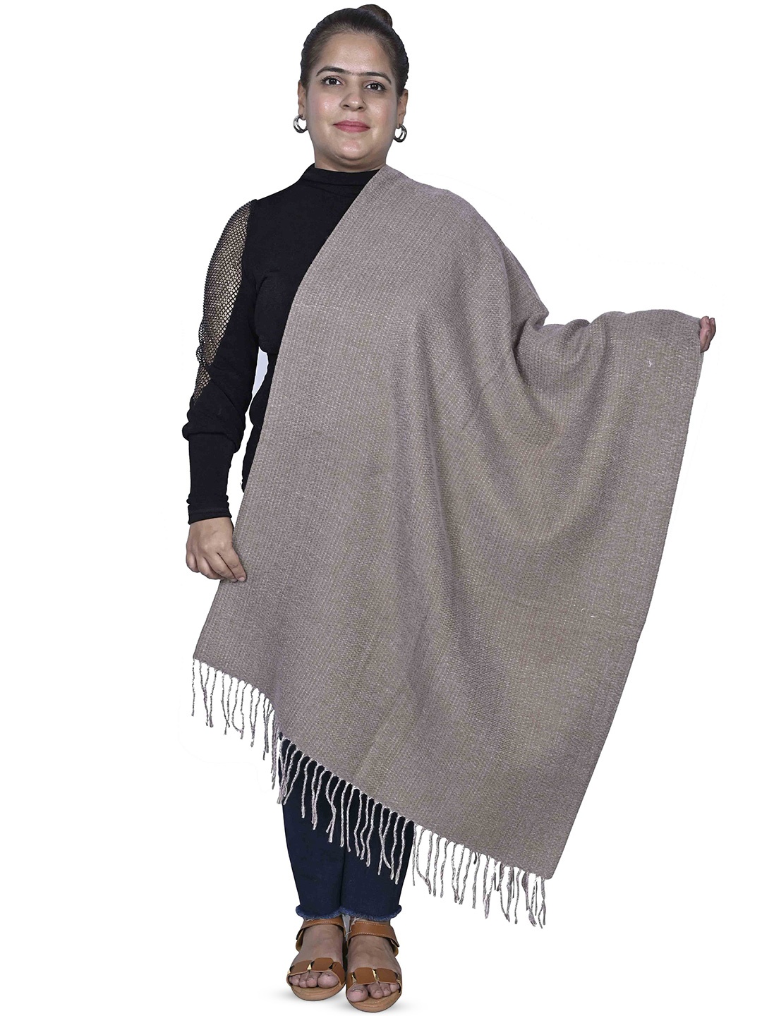 

Calvadoss Women Solid Fringed Stole, Beige