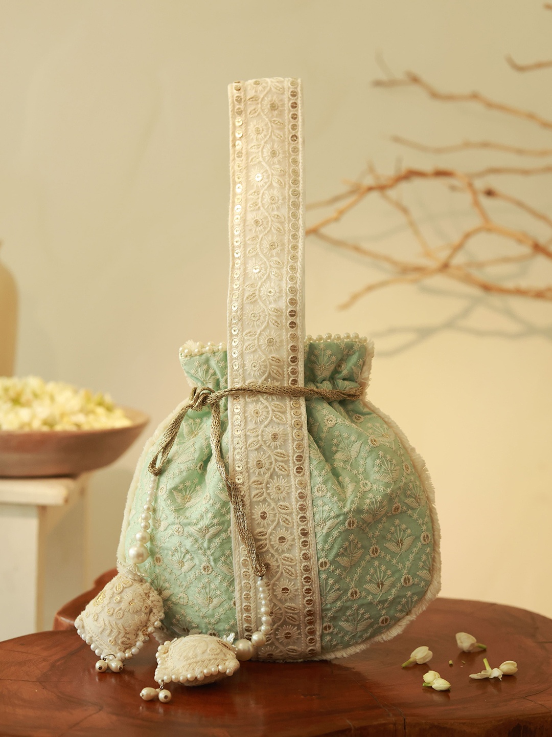 

THE TAN CLAN Embroidered Potli Clutch, Blue