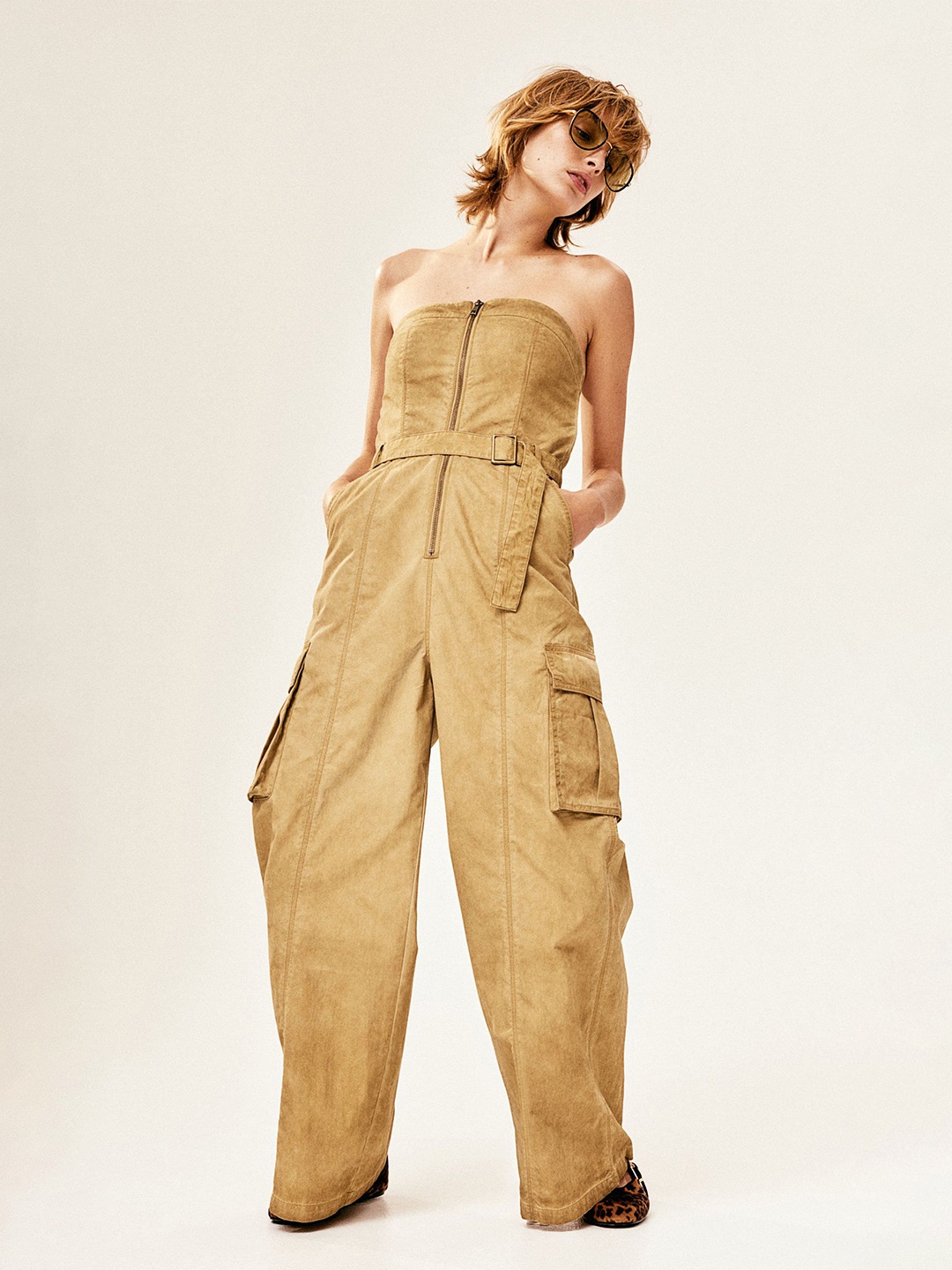 

H&M Belted Bandeau Jumpsuit, Beige