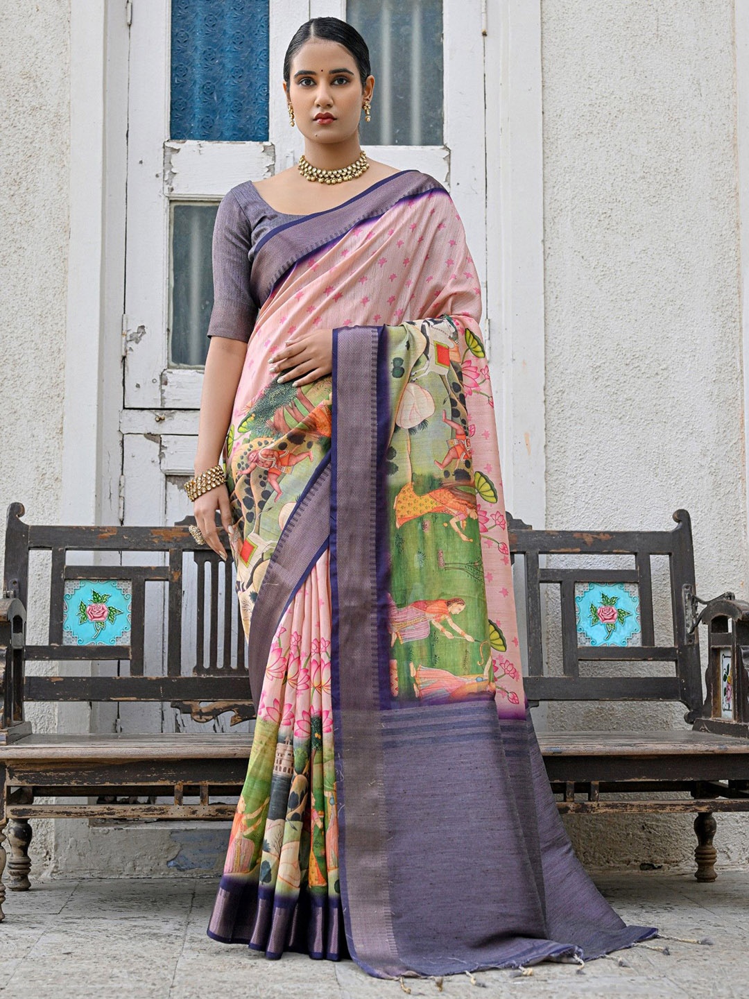 

Kandora Woven Design Zari Pure Silk Saree, Pink