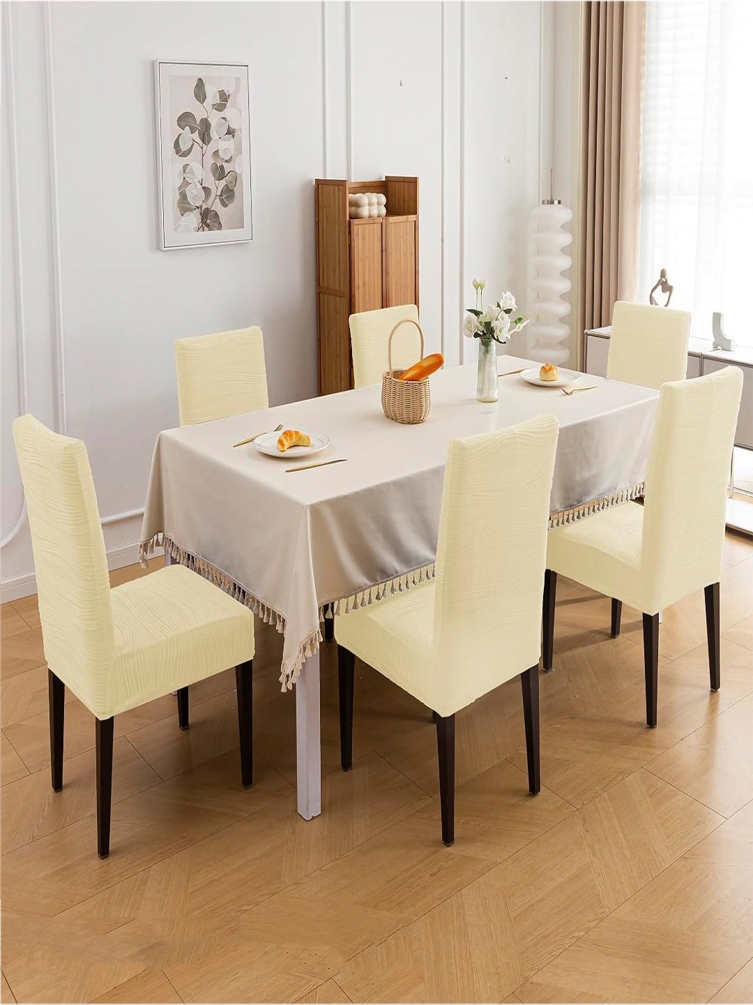 

HOUSE OF QUIRK Cream 6 Pieces Textured Jacquard Chair Covers