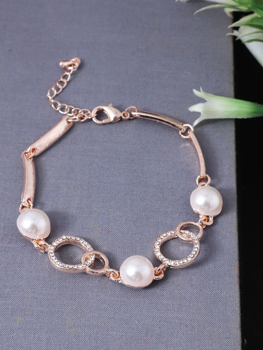 

ANIKAS CREATION Rose Gold-Plated Stone Studded Link Bracelet