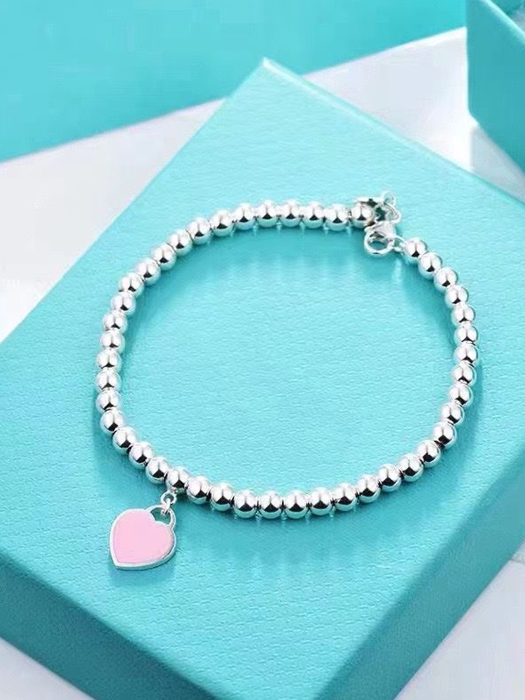 

MYKI Silver-Plated Stainless Steel Beaded Heart Charm Bracelet