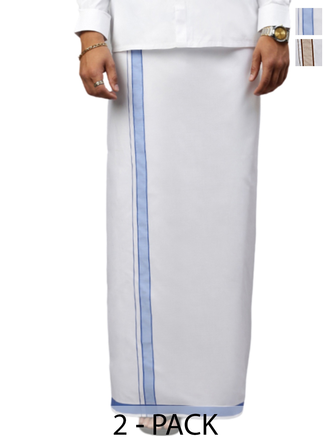 

Ramraj Men Pack Of 2 Dhotis with Border, White