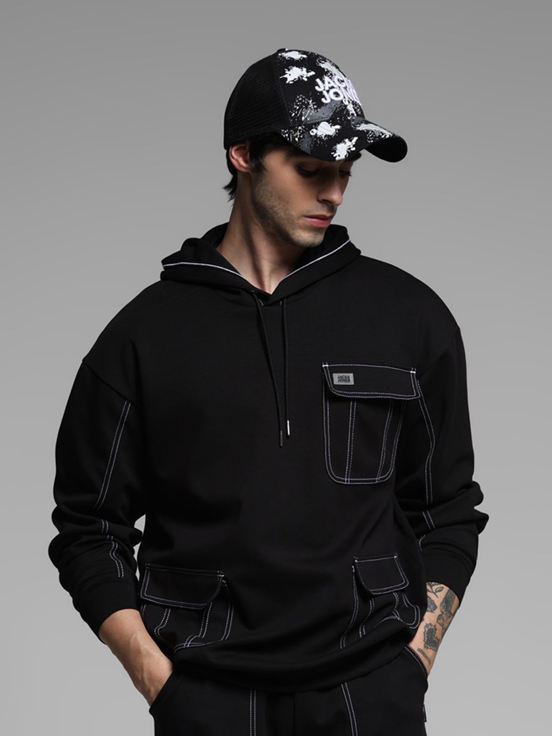 

Jack & Jones Men Solid Hood Pullover Sweatshirt, Black