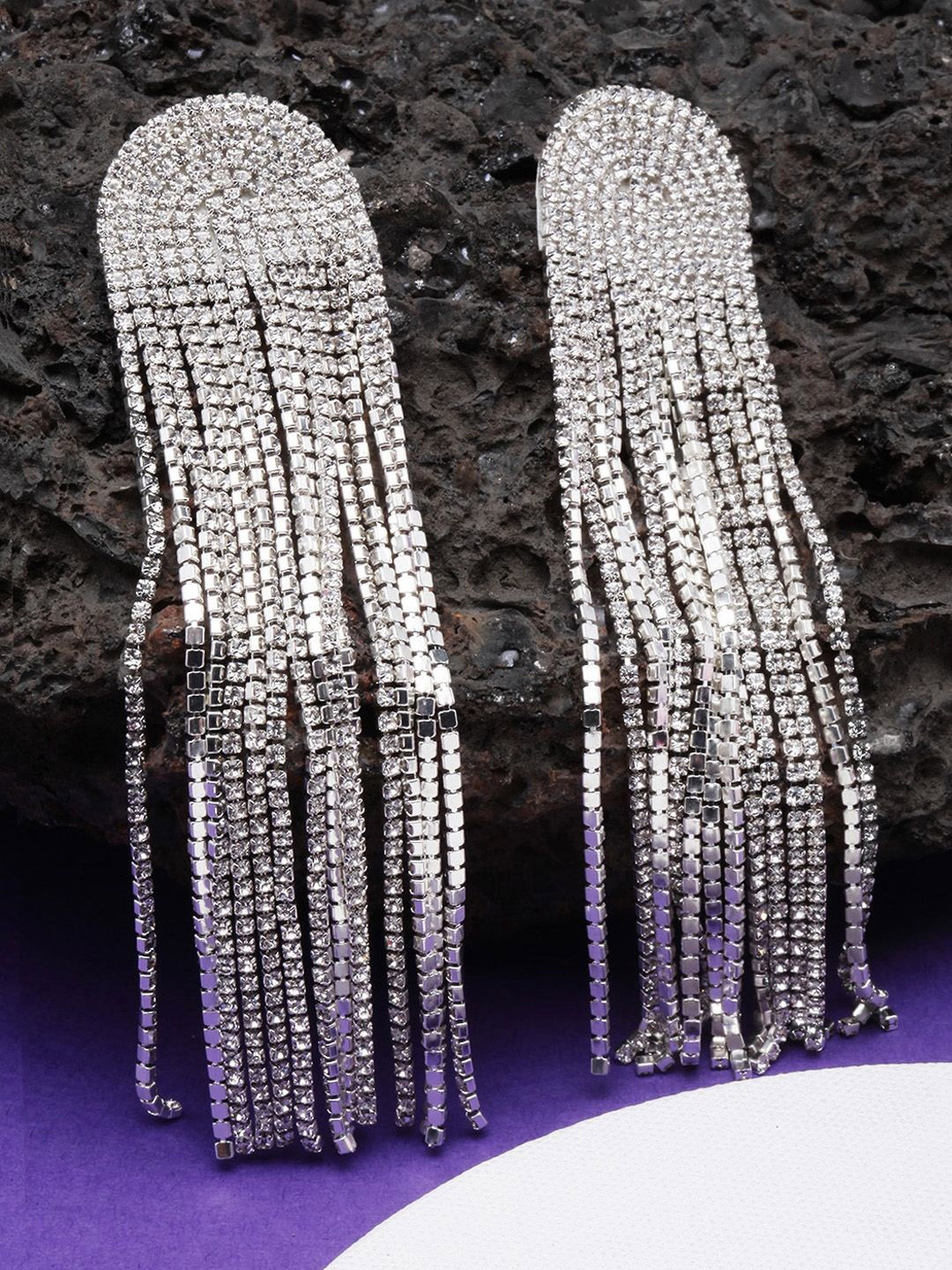 

KPOP Silver-Plated Rhinestone Studded Contemporary Drop Earrings