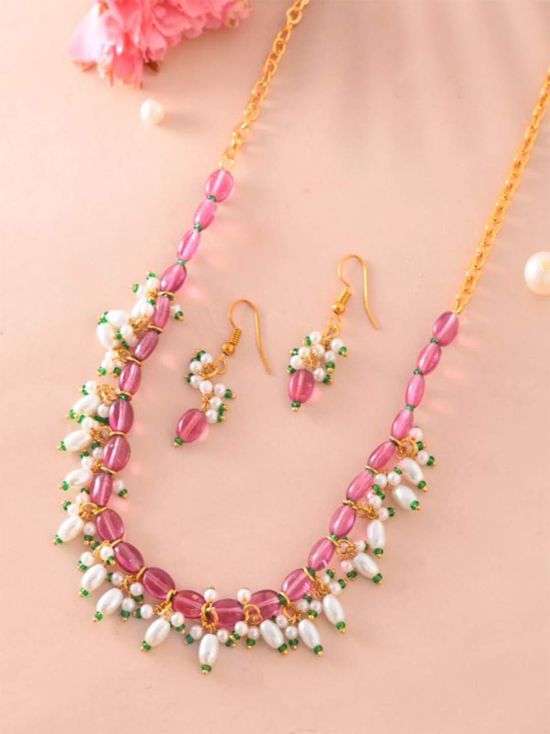 

DASTOOR Brass-Plated Beaded Jewellery Set, Gold