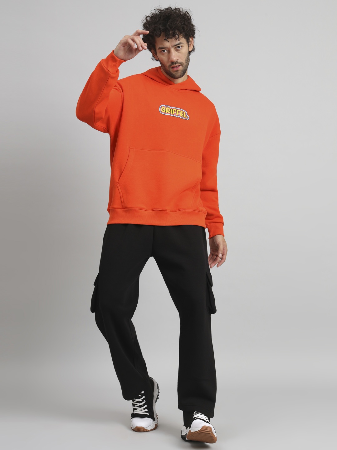 

GRIFFEL Men Solid Hooded Tracksuits, Orange