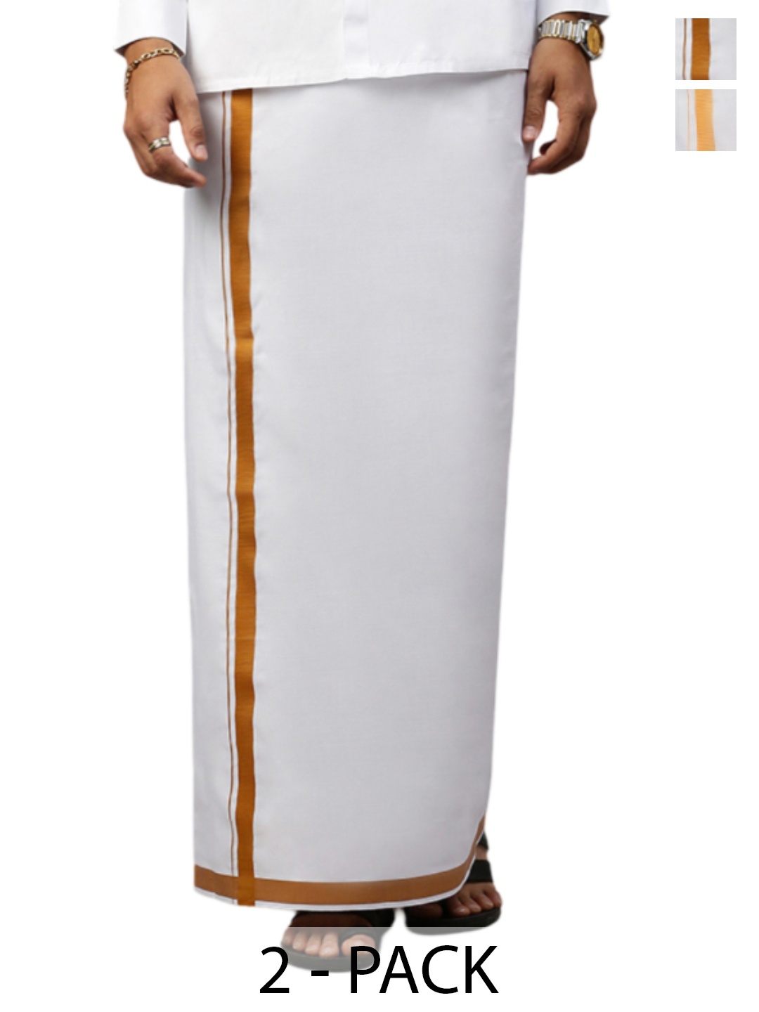 

Ramraj Men Cotton Solid Fancy Border Dhotis Pack Of 2, White