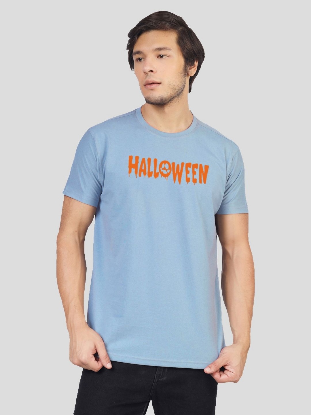 

Greylongg Men Typography Printed Round Neck Cotton T-shirt, Blue
