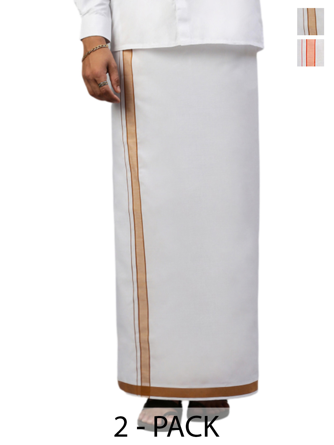 

Ramraj Men Pack Of 2 Dhotis with Border, White