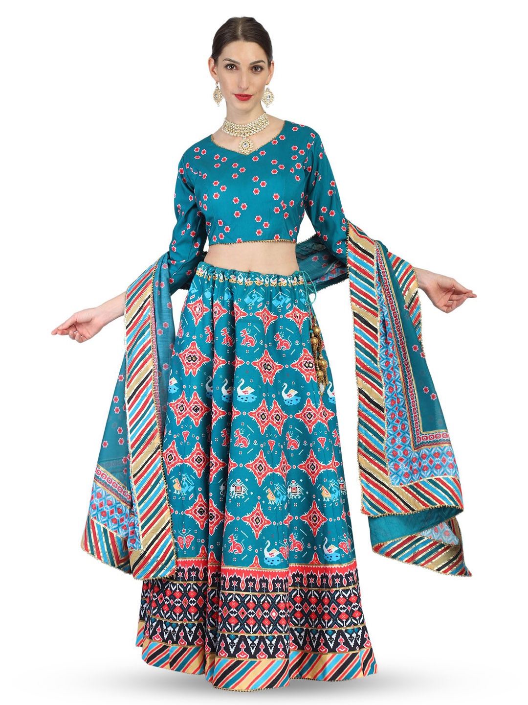 

KOVET Printed Ready to Wear Lehenga & Blouse With Dupatta, Green