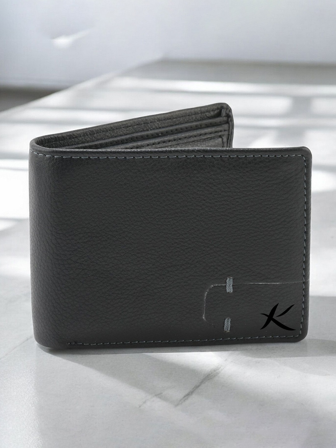 

Kastner Men Textured Cut Work Leather Two Fold Wallet, Black