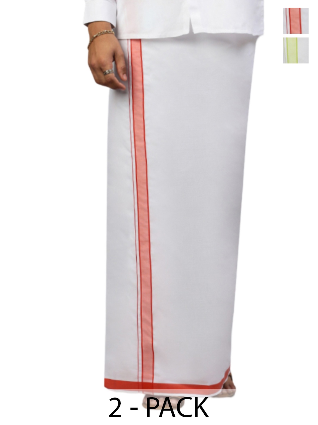 

Ramraj Pack of 2 Men Solid Border Dhoti, White