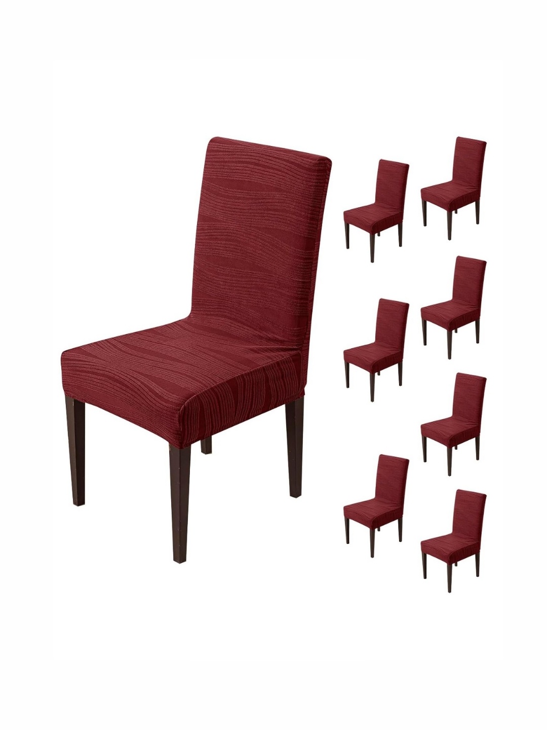 

HOUSE OF QUIRK Maroon 8 Pieces Removable & Washable Short Dining Chair Cover