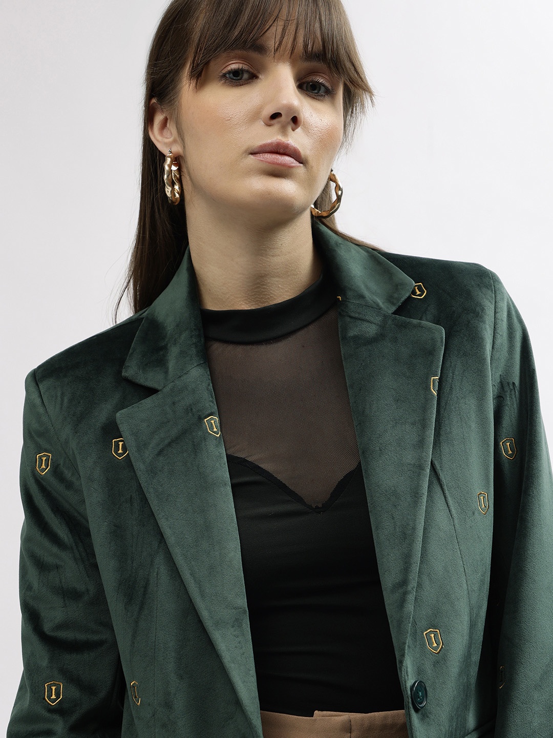 

Iconic Printed Single-Breasted Casual Blazers, Green