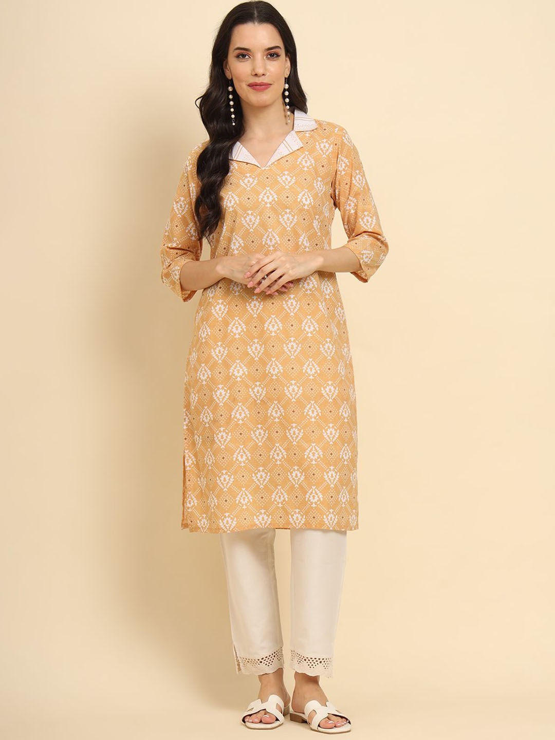 

Anouk Rustic Women Geometric Printed Kurta, Yellow