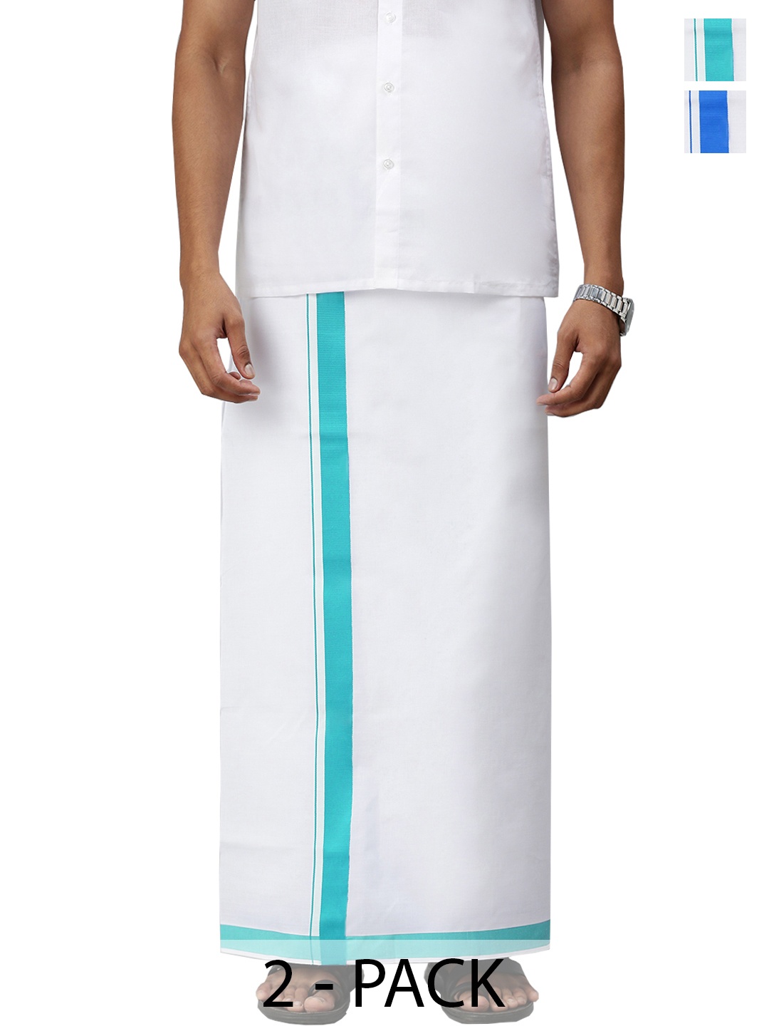 

Ramraj Pack of 2 Men Solid Border Dhoti, White