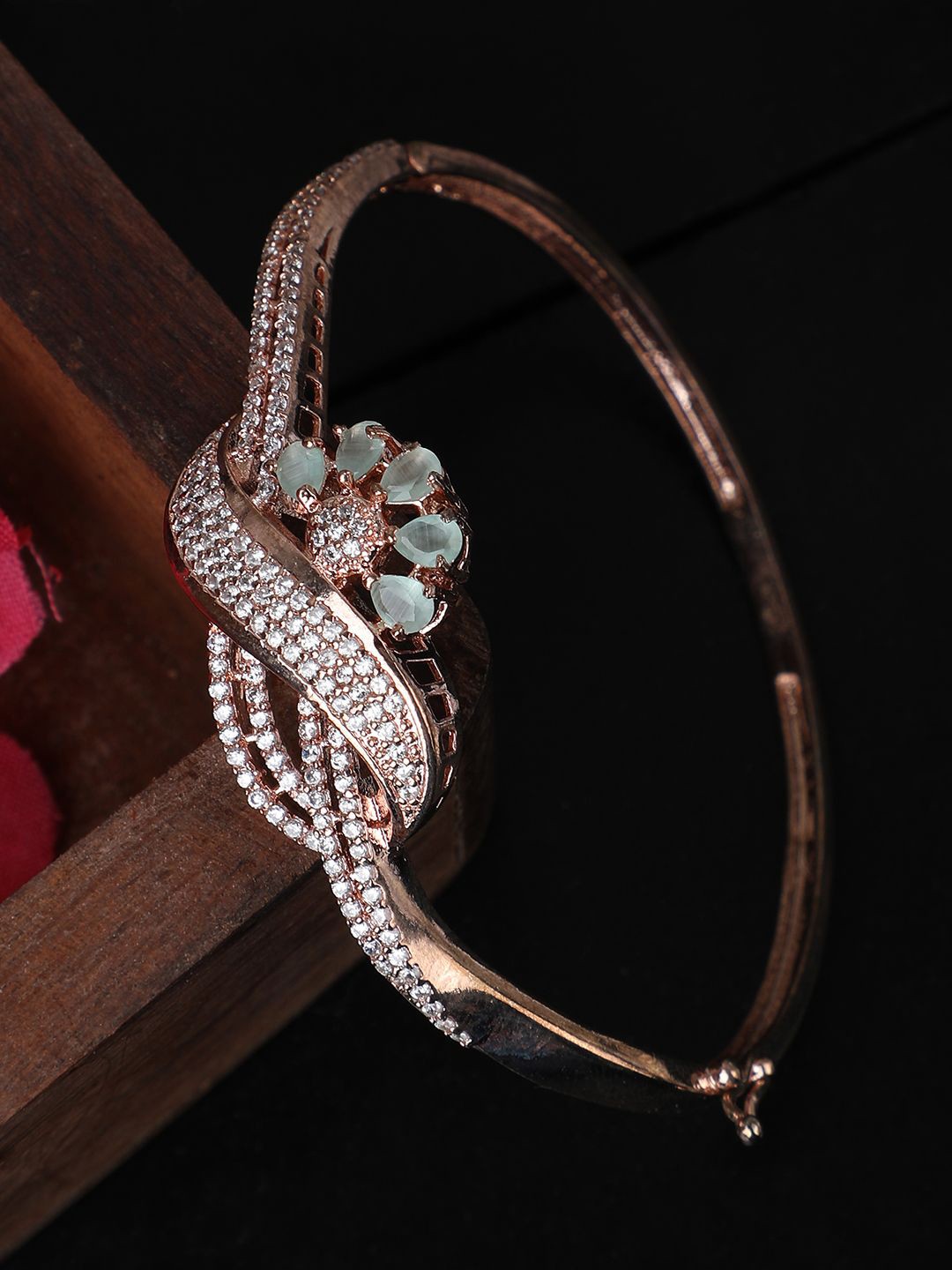 

ANIKAS CREATION Rose Gold-Plated American Diamond Studded Bangle-Style Bracelet