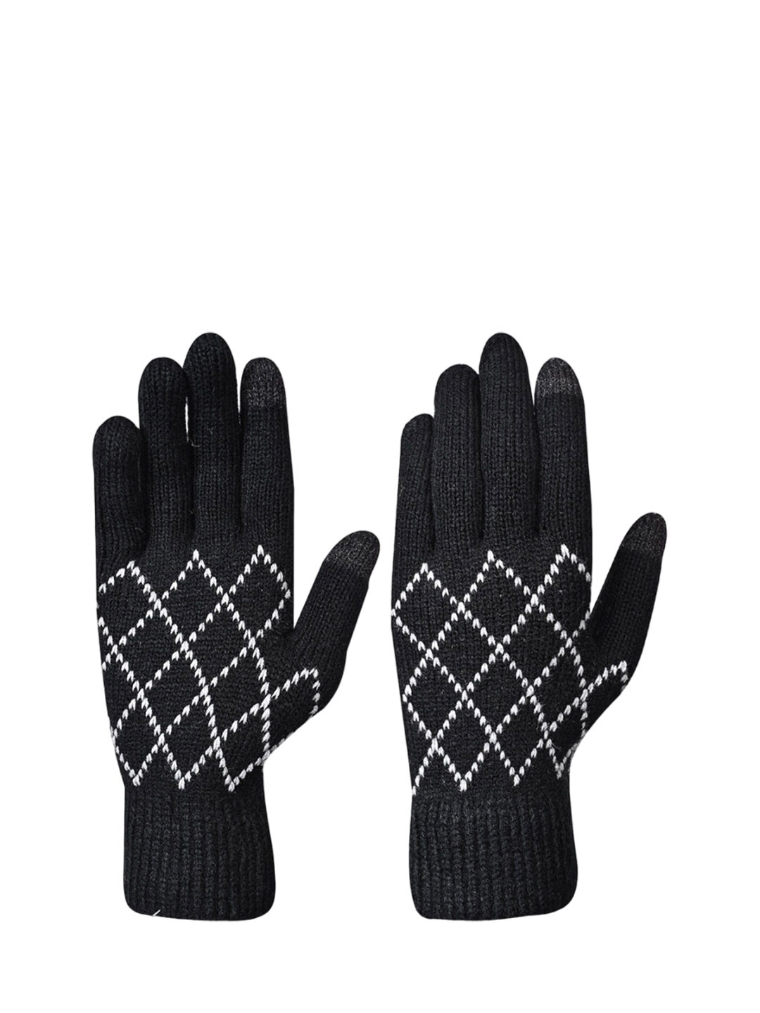 

LOOM LEGACY Women Striped Acrylic Winter Gloves, Black