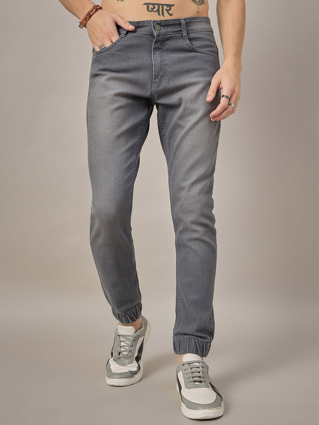 

STUDIO NEXX Men Jogger Light Fade Cotton Stretchable Jeans, Grey