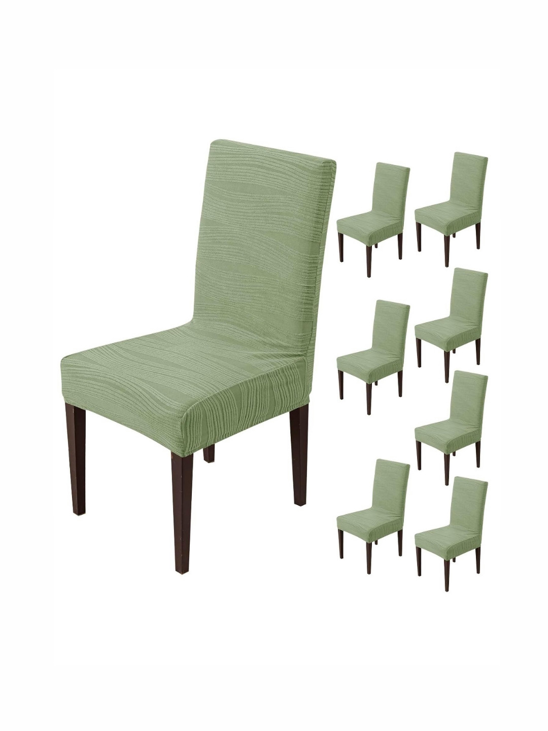 

HOUSE OF QUIRK 8 Pieces Jacquard Green Self-Designed Stretchable Chair Covers