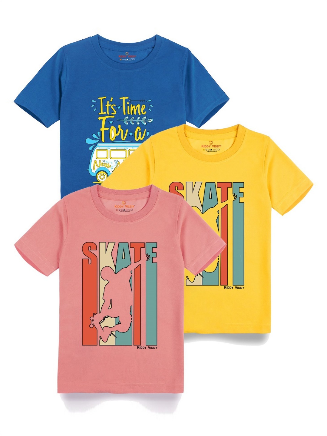 

AUSK Boys Pack Of 3 Graphic Printed Round Neck Cotton T-shirts, Yellow