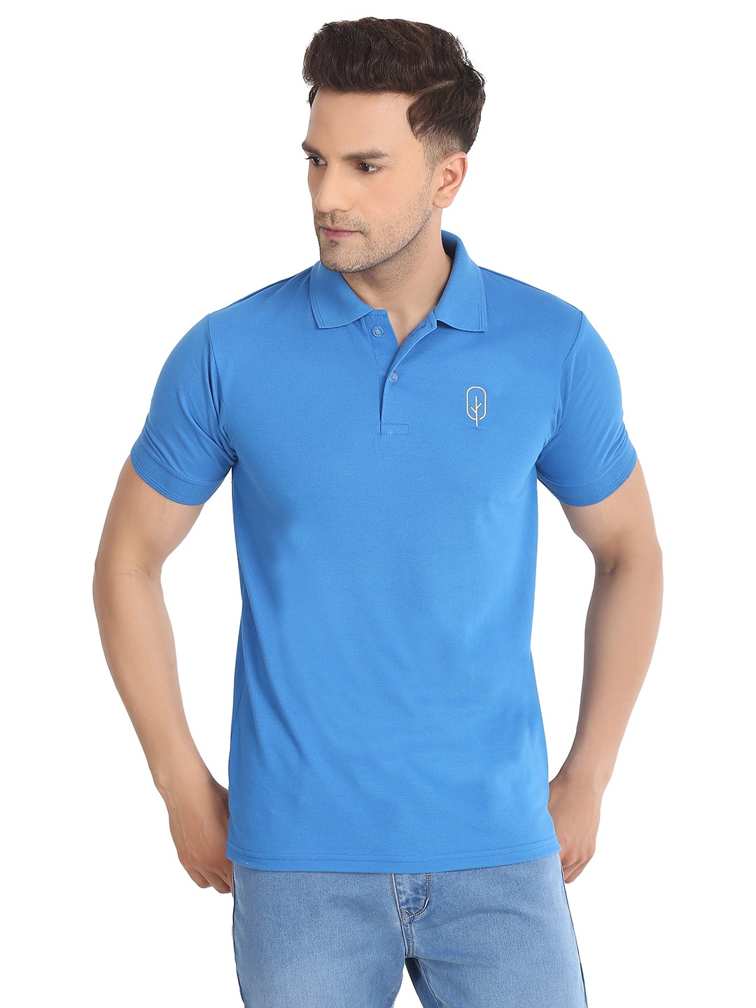 

BLUEFICUS Men Dri-FIT Solid Polo Collar Cotton T-shirt, Blue