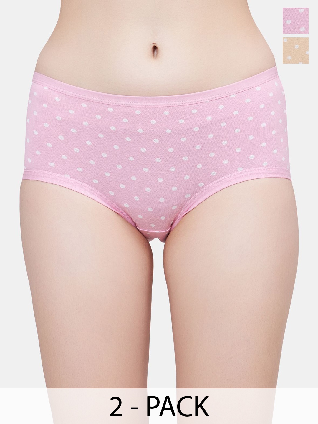 

PLUMBURY Women Pack Of 2 Polka Dot Printed Hipster Brief, Beige