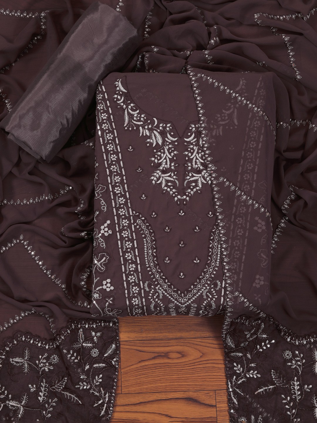 

Jaipur Kurti Sequin Embroidered Poly Georgette Dress Material with Dupatta, Purple