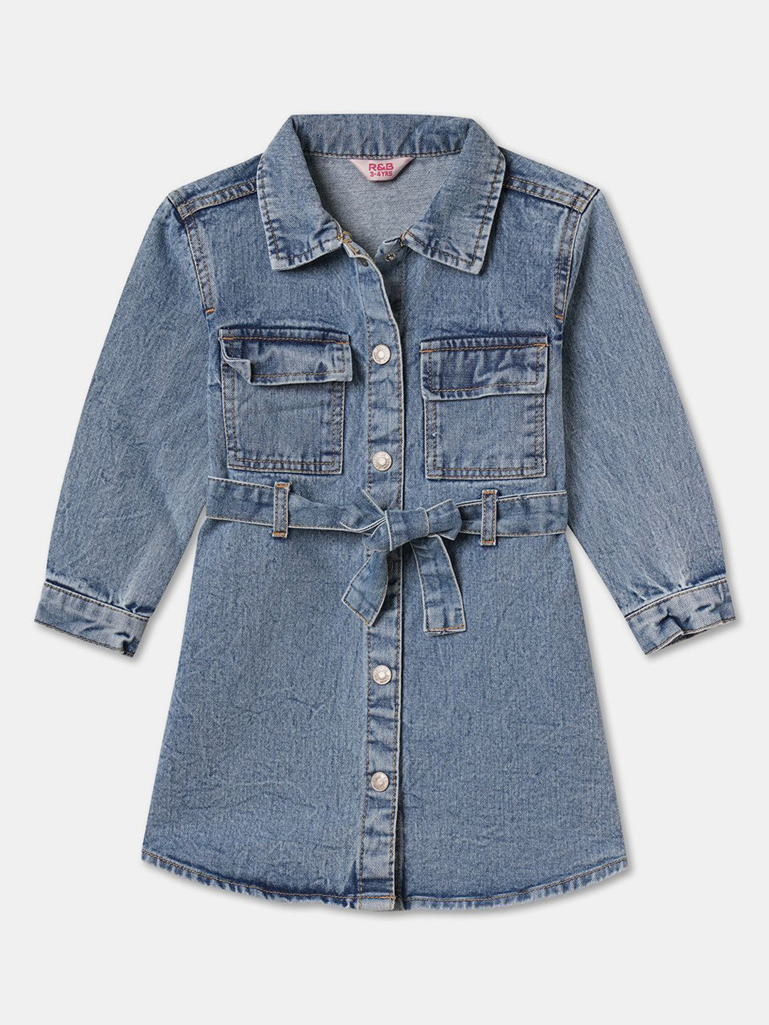 

R&B Solid Denim Shirt Cotton Dress, Blue