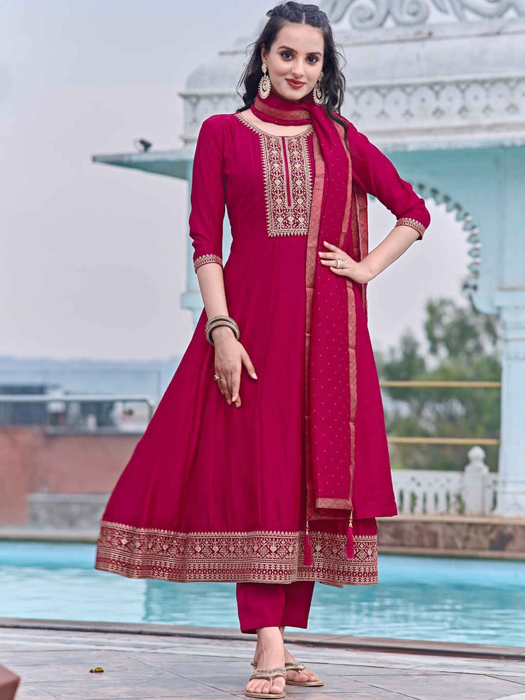 

KALINI Women Embroidered Sequinned Kurta with Trousers & With Dupatta, Pink