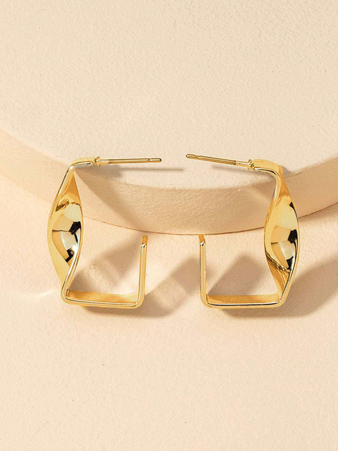 

KRENOZ Gold-Plated Stainless Steel Geometric Twisted Half Hoop Earrings