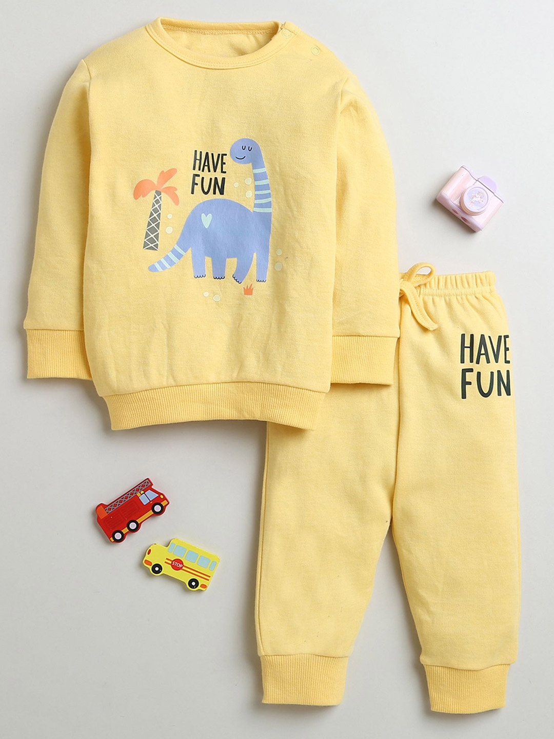 

BUMZEE Boys Printed T-shirt with Pyjamas, Yellow