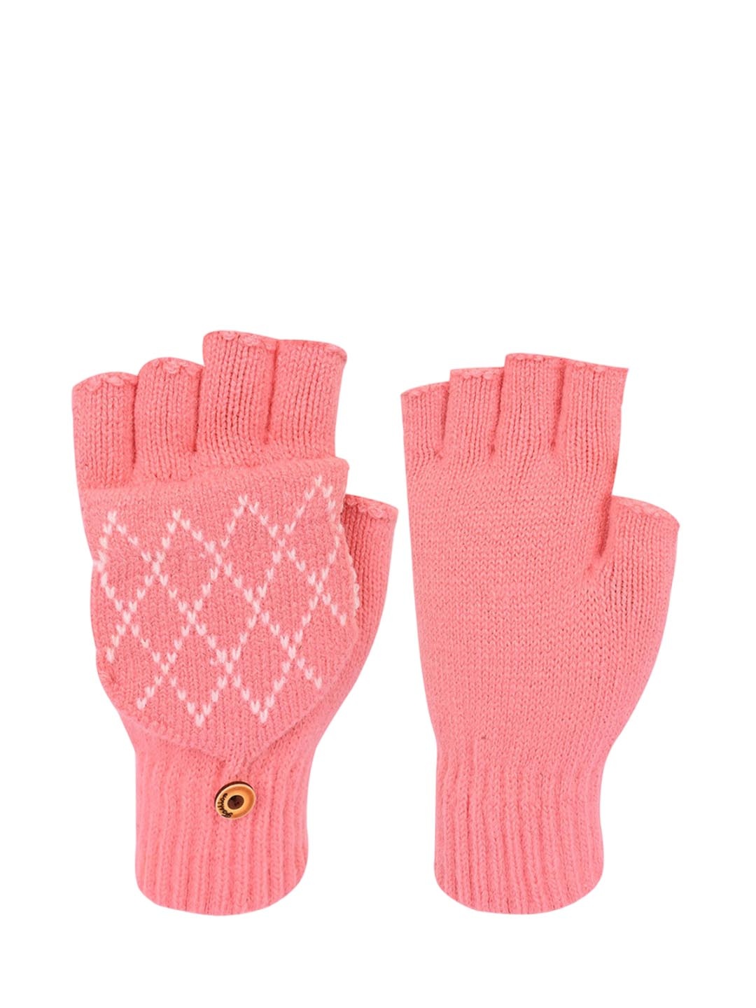 

LOOM LEGACY Women Patterned Acrylic Woollen Gloves, Peach