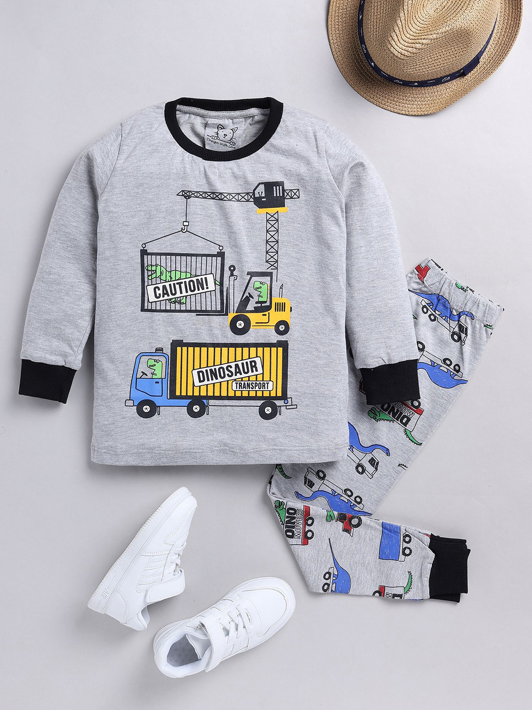 

YK Boys Graphic Printed Pure Cotton Night suit, Grey