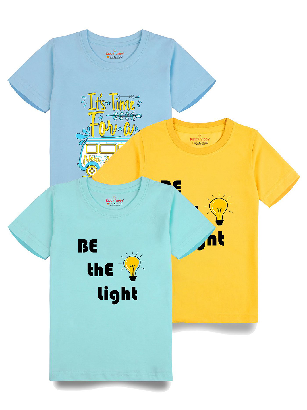 

AUSK Boys Pack Of 3 Graphic Printed Round Neck Cotton T-shirts, Yellow