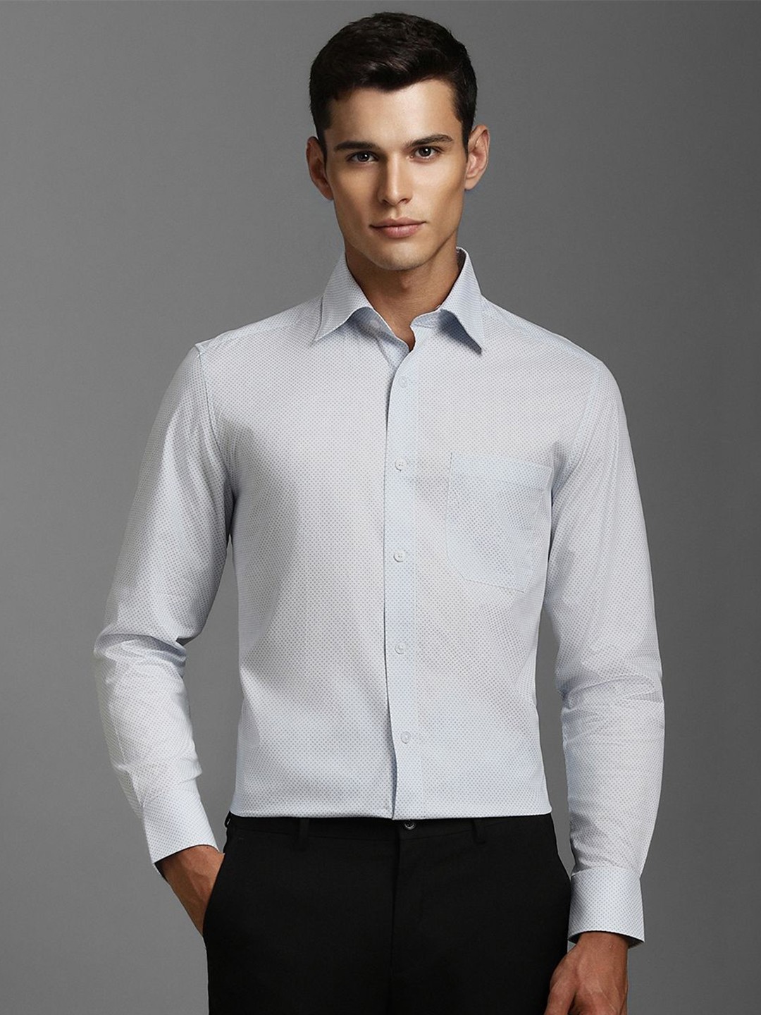

Louis Philippe Men Classic Spread Collar Micro Ditsy Printed Cotton Formal Shirt, White