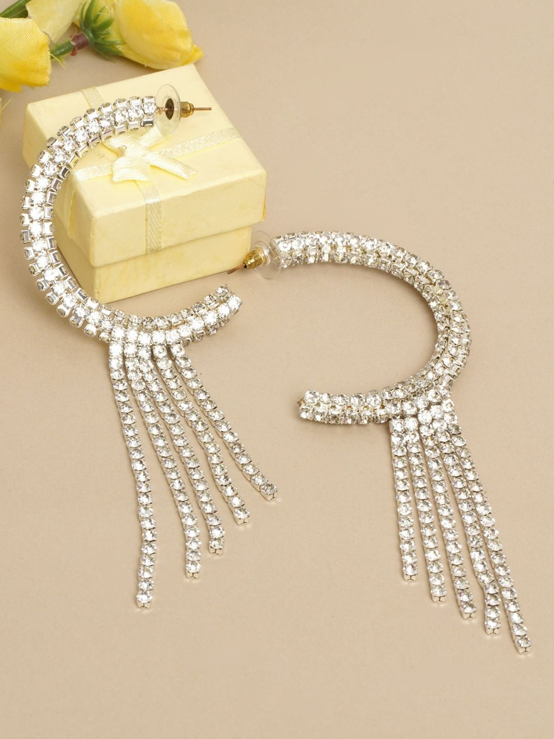 

KPOP Silver-Plated CZ-Studded Contemporary Drop Earrings