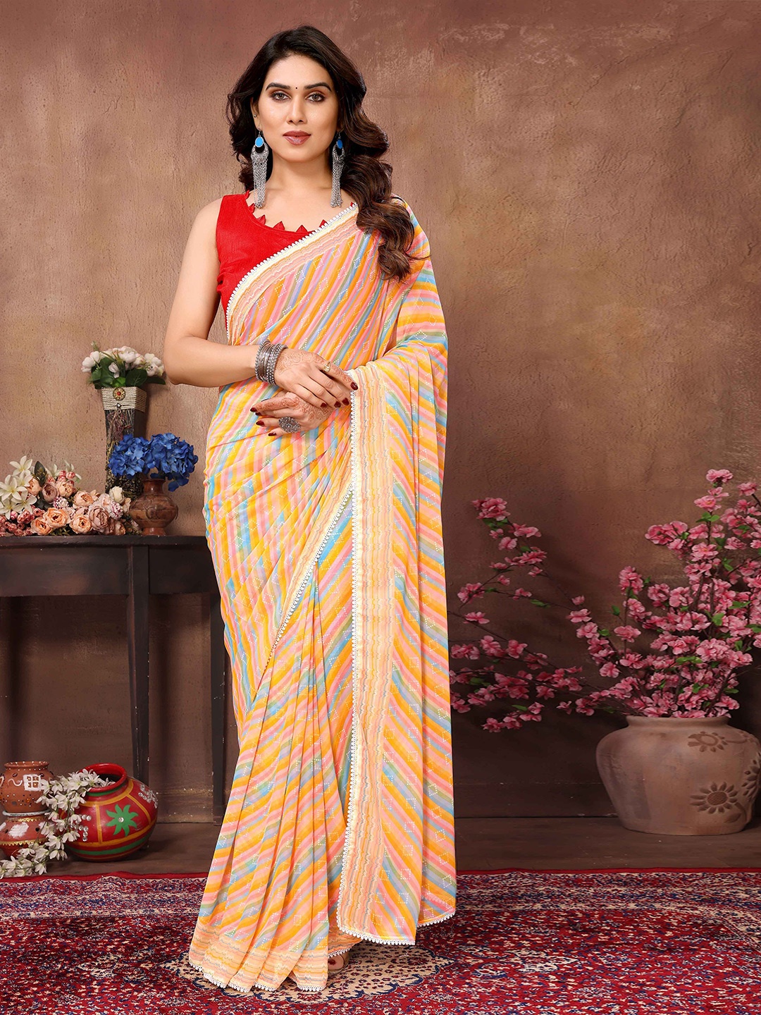 

Shee Star Striped Ready to Wear Saree, Orange