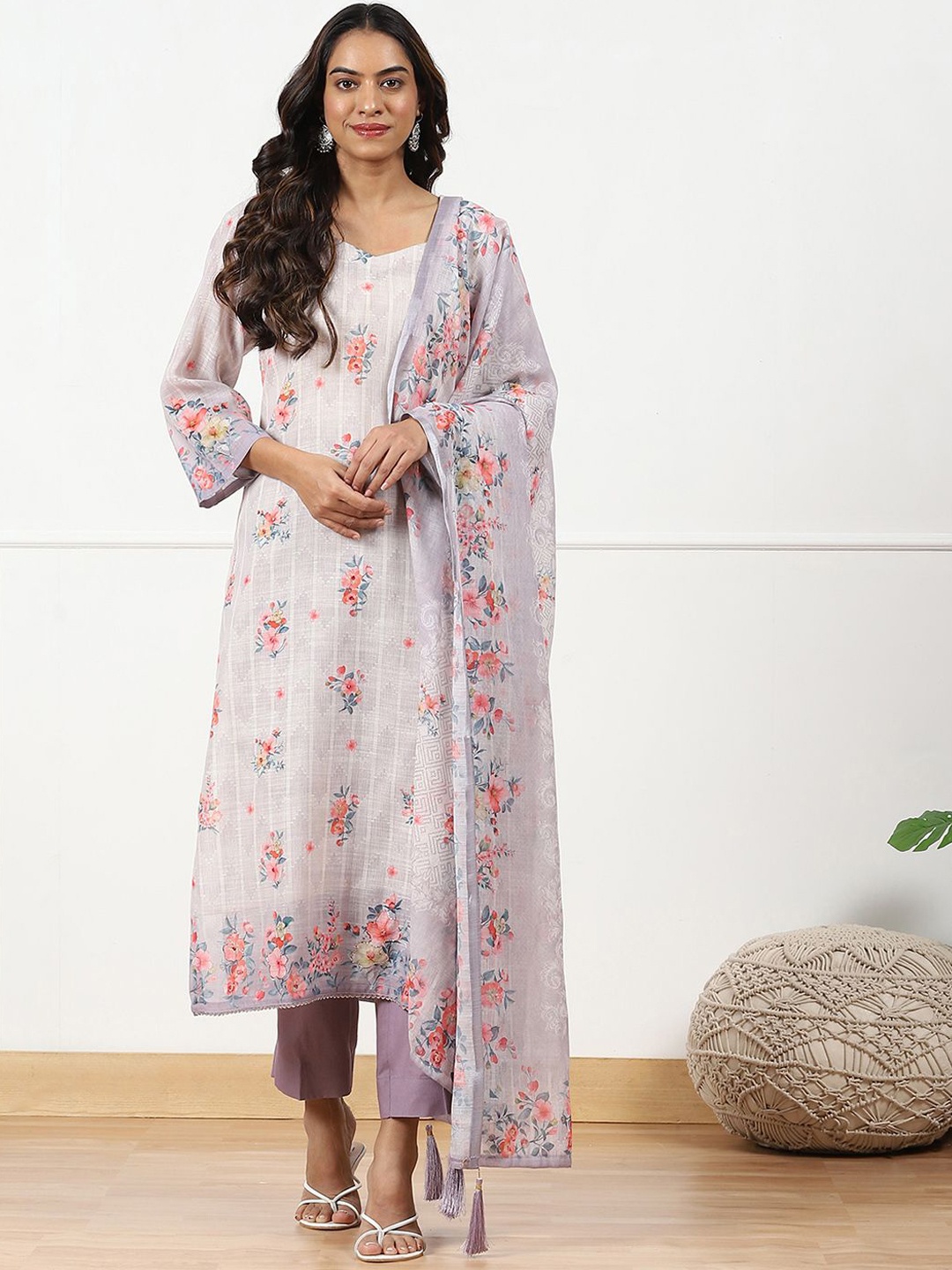 

Biba Linen Unstitched Dress Material, White