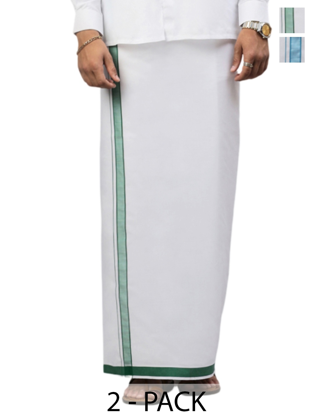 

Ramraj Pack of 2 Men Solid Border Dhoti, White