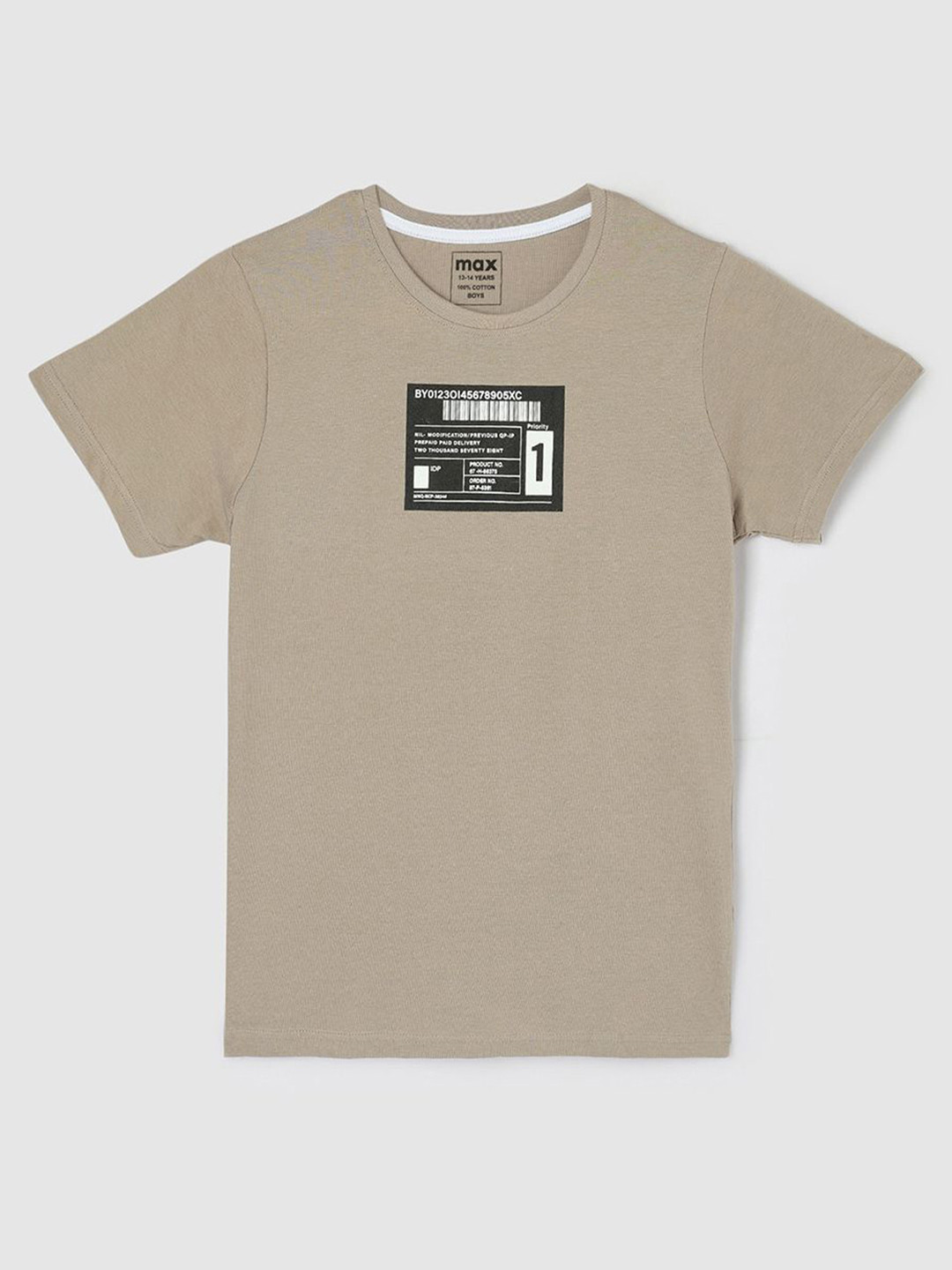 

max Boys Graphic Printed Round Neck Cotton T-shirt, Grey